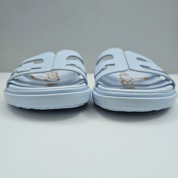 Sam Edelman Valeri Slide Sandal Womens 8 WIDE Riviera Blue Leather Logo Platform - Picture 7 of 13